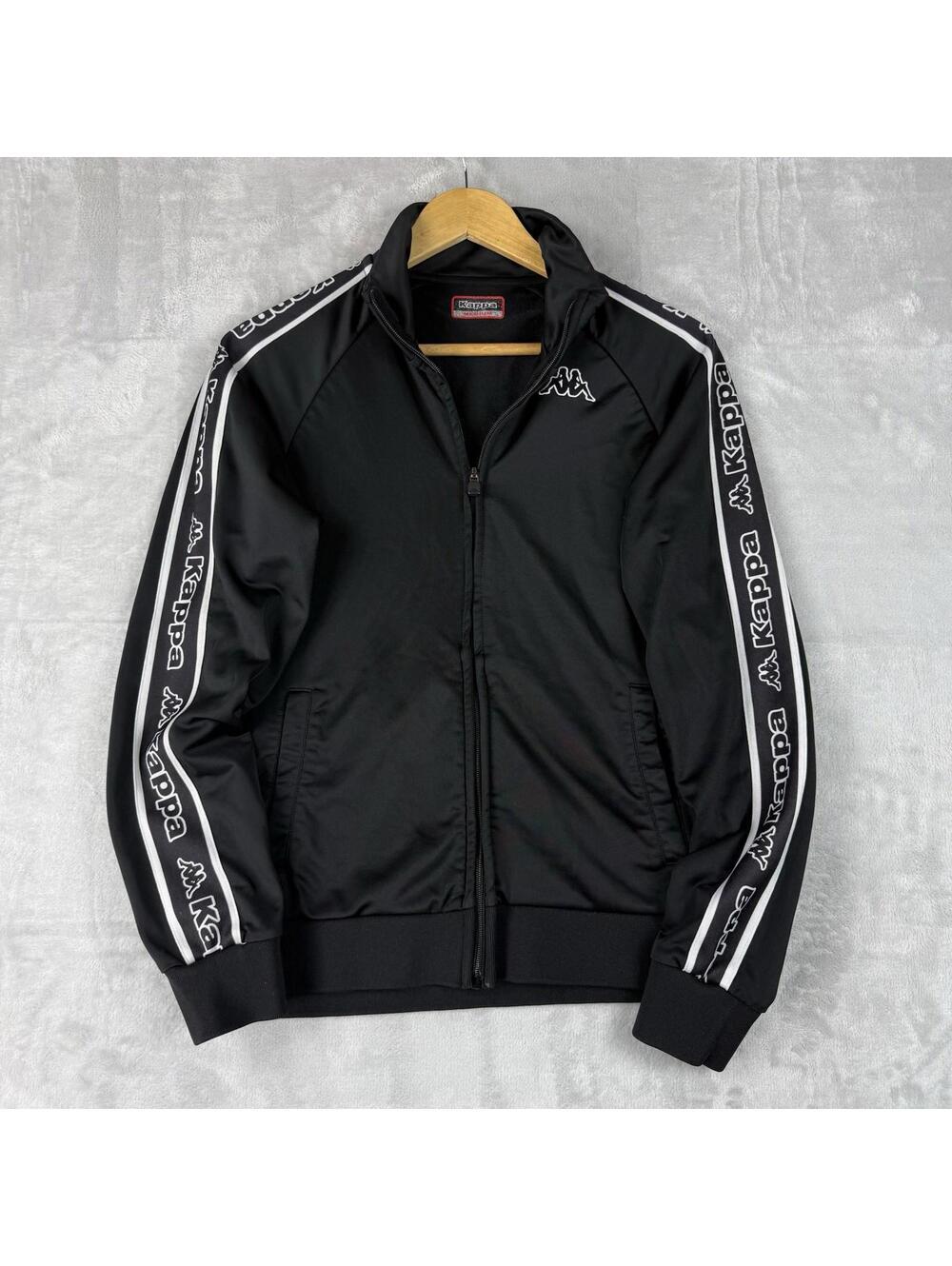 Kappa 222 Banda Track Jacket Mens Size M Black Logo Striped Streetwear Y2K Hype